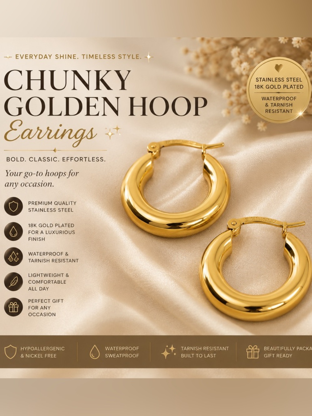 👙$5 Clear Out Sale👛 
✨🕯️Chunky Golden Hoop earrings